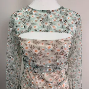 Selfie Leslie First Class Floral Ruched‎ Mesh Cutout Long Sleeve Mini Dress Med. thumbnail 5