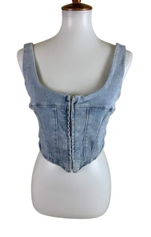 Signature 8 Light Wash Denim Corset Crop Top Hook Front Y2K Small‎ thumbnail 1
