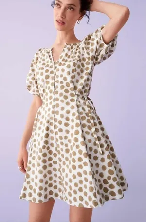 Loft Polka Dot Midi Dress Cotton Preppy Coastal Teacher Office Tea Party Size 10 thumbnail 1