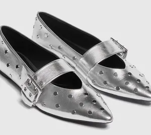 Silver Studded Mary Jane Flats Size 6 thumbnail 1