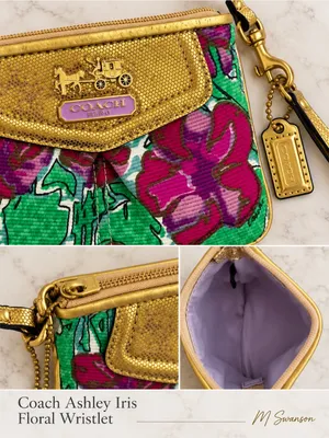 Coach Ashley Iris Floral Wristlet Magenta Green Metallic Gold EUC thumbnail 2