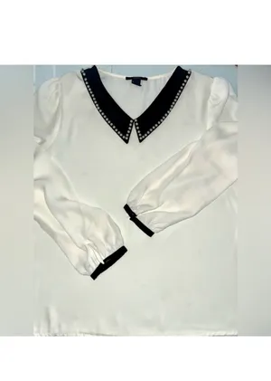 Forever 21 Long sleeve black & white sheer top with attached collar thumbnail 4