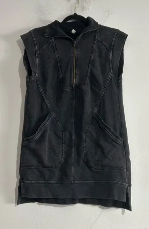 Anthropologie Daily Practice Meru Zip Front Mini Dress Black Charcoal Sporty thumbnail 1