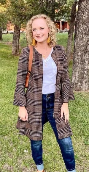 Cabi Women's Flounce‎ Jacket 3902 Tartan Plaid Zip Front Brown Navy Size Small thumbnail 1