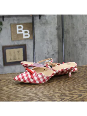 NWT Wild Fable Gingham Eyelet Kitten Heel Mules 92611152 Red / White 8.5M thumbnail 8