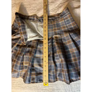 Grey and Orange Plaid Pleated Mini Skirt High Waisted Schoolgirl Style Size M thumbnail 4