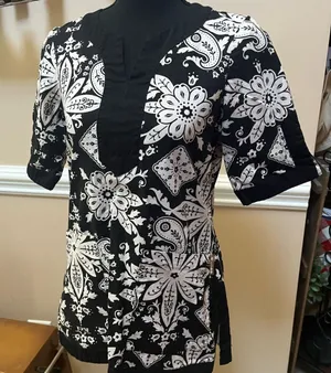 Koi Black and White Floral Scrub Top thumbnail 1