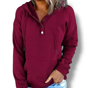 BURGUNDY RED PULLOVER BUTTON UP HOODIE W/KANGAROO POCKET Size XL thumbnail 2