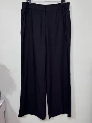 The LOFT Clean Wide Leg Pants in Linen Blend Black Size 14 thumbnail 2