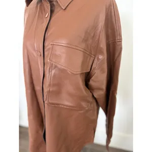 En;semble Faux Leather Shirt Jacket Button Down Oversized Brown‎ Shacket Medium Brown thumbnail 2