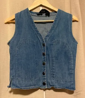GAP 70s/80s Blue Denim Button-Front Vest thumbnail 1