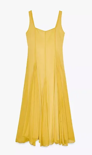 Zara butter mustard Yellow Maxi Dress flowy bohemian midi summer vacation thumbnail 8