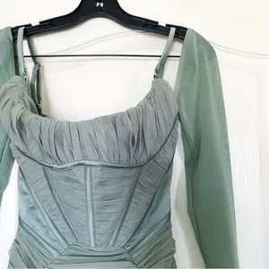 House Of CB Dress Freyja Gathered Corset Ruched Satin Mesh Knee Green‎ Small EUC thumbnail 5