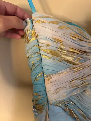Mac Duggal Beaded One Shoulder Cut Out Gown Maxi Dress Turquoise Gold Size 6 thumbnail 6
