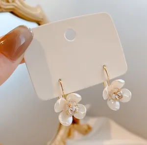 Crystal Flower Dangle Drop Earrings Gold thumbnail 2