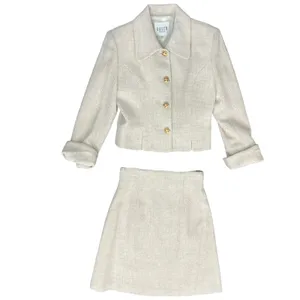 Bosch White Beige Cream Gold Button Luxury Regal Tweed Skirt Suit size 6 / L thumbnail 3