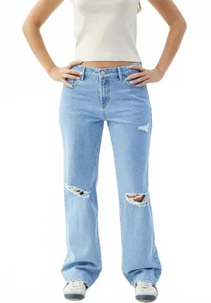 PacSun Jordyn Medium Indigo Ripped Low Rise Straight Leg Jeans MEDIUM INDIGO 30 thumbnail 1