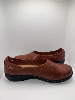 CLARKS Evianna Slip On Shoes Brown Leather Women’s 6.5 W Wide thumbnail 5