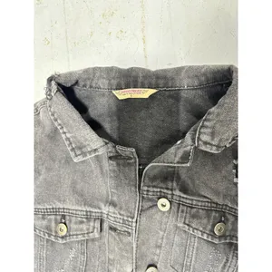 Highway Jeans Distressed Denim Jacket Washed Black Gray Trucker Mens Small thumbnail 3