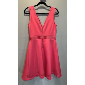 Guess Coral Red Lasercut Scuba Double‎ V Cut Fit and Flare Dress 10 thumbnail 4