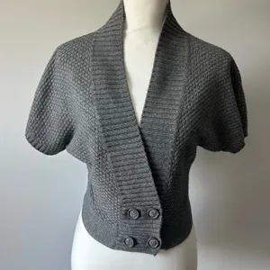 Heritage 1981 Vintage Gray Knit Shrug Sweater Cap Sleeve Y2K Style Size Small thumbnail 2