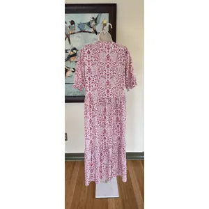 Pink/Fushia Maxi long dress with ruffles on sleeves thumbnail 2