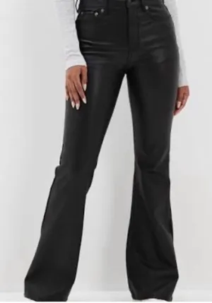 American Eagle Outfitters Black Faux Leather Flare Pants thumbnail 1