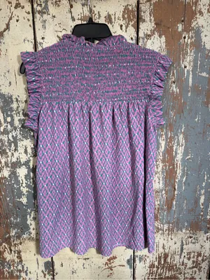Jodifl Smocked Ruffle Sleeveless Top - Purple Pattern size small thumbnail 4