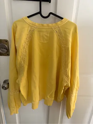 Aerie Hey Crochet Vintage Fade Sunny Yellow Sweatshirt Balloon Sleeves Large thumbnail 6