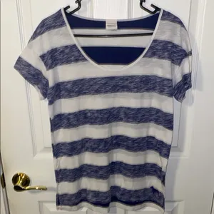PINK Victoria's Secret White and Blue Striped Short Sleeve Tee Size Medium thumbnail 1