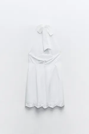 Zara White Lace Halter Dress mini dress lace Bohemian Summer Casual vacation thumbnail 7
