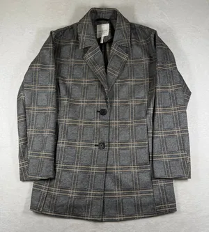 Avec Les Filles Womens Grey Plaid Double Breasted Blazer Jacket Size M 80103 thumbnail 1