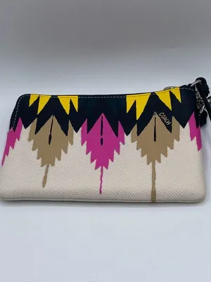 Coach Cross Grain Hawk Feather Wristlet Multicolor White thumbnail 6