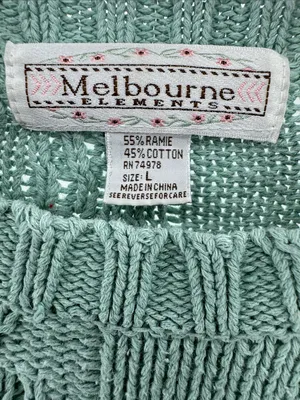 Melbourne Elements Pom Pom crochet Knit Patchwork Sweater sage L cottage thumbnail 9