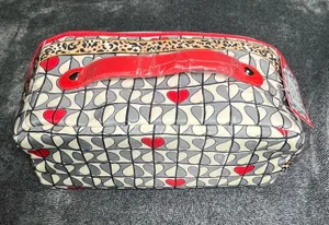Brighton Wild Love Cosmetic Makeup Bag Travel Organizer Hearts Leopard Print Red Handle thumbnail 1