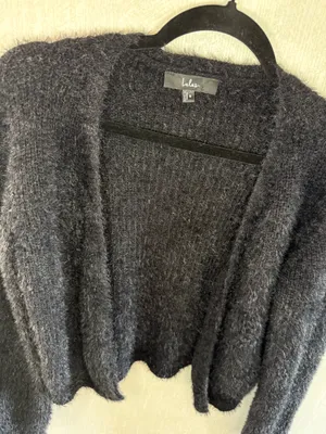 Lulus Black Fuzzy Eyelash Knit Cropped Open Front Cardigan Size Small thumbnail 6