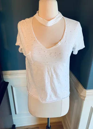 The Pants Store White Crop Top Boutique Distressed Shirt Small thumbnail 6