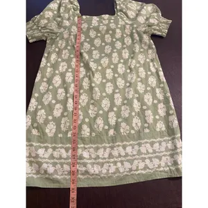 Crown &‎ Ivy Green Ivory Floral Cotton Dress Square Neck Puff Sleeve Med Resort thumbnail 6