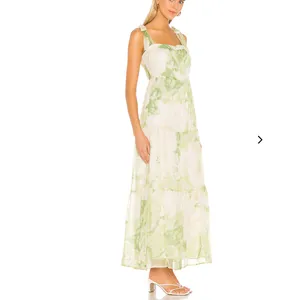 Line + Dot Green Tropical Maxi Dress MEDIUM Tiered Ruffle Cottage Vacation $115 thumbnail 2