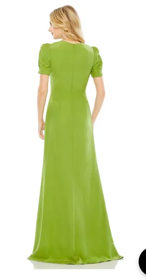 Mac Duggal Plunge Neck Puff Sleeve Cut Out Gown- Green Apple- Size 10- NWT thumbnail 3