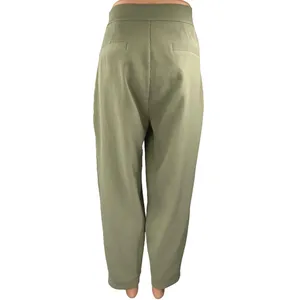 Zara Women's Green Rib Knit High Waist Wide Leg Side Zip Ankle Trousers Pants L thumbnail 3