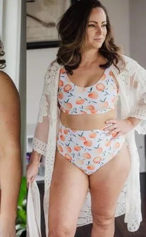 Current Tyed 2 Piece Swimsuit Bikini High Waisted Peaches Print White Womens XL thumbnail 1