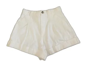 Zara white high-waisted clean girl summer aesthetic cuffed shorts M thumbnail 1