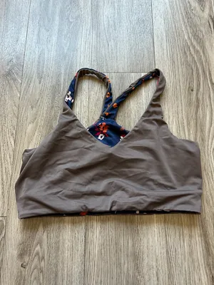 Maaji Reversible Sports Bra Bikini Top Brown and Blue Florals Size L thumbnail 7