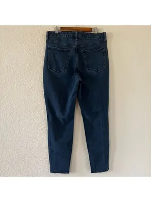 Old Navy O.G. Straight Jeans Size 14‎ Tall High Rise Distressed Dark Wash Denim thumbnail 2