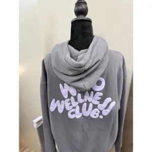 WILO The Label Hoodie Women Grey Purple Wellness Club Puff Print Sweatshirt Gym thumbnail 2