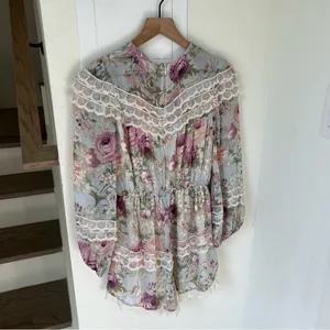 ELLIATT Karishma Romper with Lace Trim in Floral Watercolor thumbnail 4