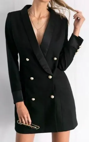Womens Black Double Breasted Blazer Dress Size M thumbnail 1