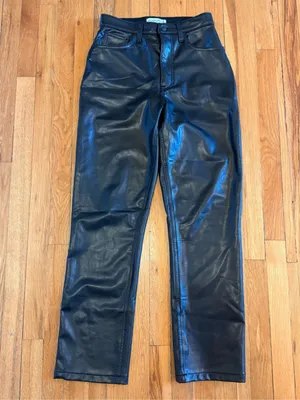 ABERCROMBIE AND FITCH Curve Love Ultra High Rise 90s‎ Straight Leather Pant 28 thumbnail 2
