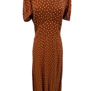 AFRM Jamie Open‎ Back Midi Dress Brown White Polka Dot Puff Sleeve Size Medium thumbnail 4